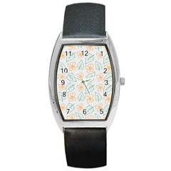 Hand-drawn-cute-flowers-with-leaves-pattern Barrel Style Metal Watch