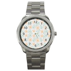 Hand-drawn-cute-flowers-with-leaves-pattern Sport Metal Watch