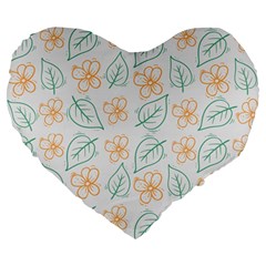 Hand-drawn-cute-flowers-with-leaves-pattern Large 19  Premium Heart Shape Cushions