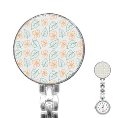 Hand-drawn-cute-flowers-with-leaves-pattern Stainless Steel Nurses Watch