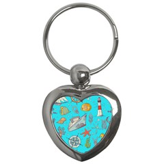 Colored-sketched-sea-elements-pattern-background-sea-life-animals-illustration Key Chain (heart) by Pakemis