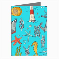 Colored-sketched-sea-elements-pattern-background-sea-life-animals-illustration Greeting Cards (pkg Of 8) by Pakemis