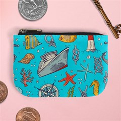 Colored-sketched-sea-elements-pattern-background-sea-life-animals-illustration Mini Coin Purse