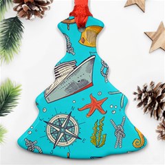 Colored-sketched-sea-elements-pattern-background-sea-life-animals-illustration Christmas Tree Ornament (two Sides)