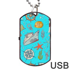 Colored-sketched-sea-elements-pattern-background-sea-life-animals-illustration Dog Tag Usb Flash (two Sides) by Pakemis