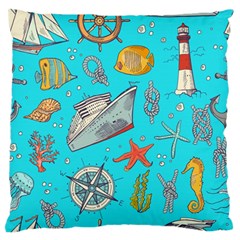 Colored-sketched-sea-elements-pattern-background-sea-life-animals-illustration Standard Flano Cushion Case (one Side)