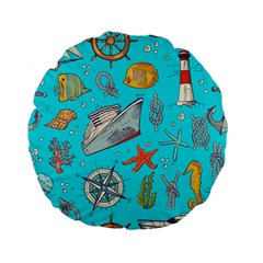 Colored-sketched-sea-elements-pattern-background-sea-life-animals-illustration Standard 15  Premium Flano Round Cushions by Pakemis