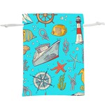 Colored-sketched-sea-elements-pattern-background-sea-life-animals-illustration Lightweight Drawstring Pouch (XL) Front