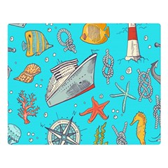 Colored-sketched-sea-elements-pattern-background-sea-life-animals-illustration Flano Blanket (large)