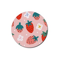 Strawberry-seamless-pattern Rubber Coaster (round) by Pakemis