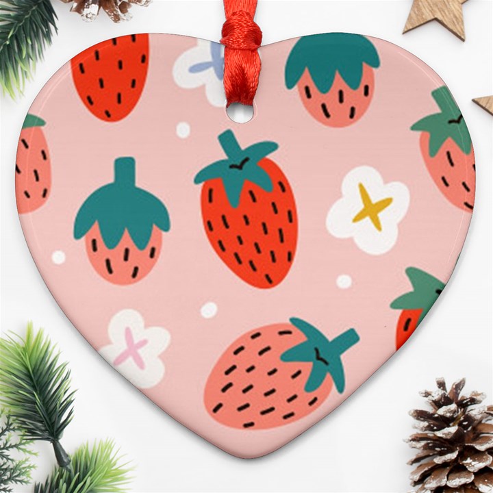 Strawberry-seamless-pattern Heart Ornament (Two Sides)