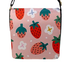 Strawberry-seamless-pattern Flap Closure Messenger Bag (l) by Pakemis