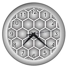 Halftone-tech-hexagons-seamless-pattern Wall Clock (silver) by Pakemis