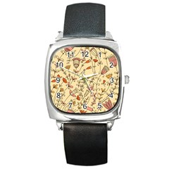 Seamless-pattern-with-different-flowers Square Metal Watch