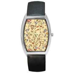 Seamless-pattern-with-different-flowers Barrel Style Metal Watch