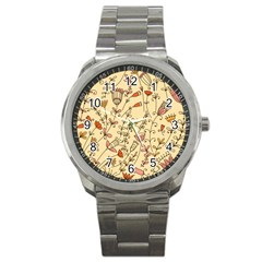 Seamless-pattern-with-different-flowers Sport Metal Watch