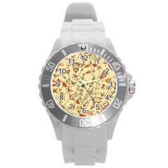 Seamless-pattern-with-different-flowers Round Plastic Sport Watch (L)