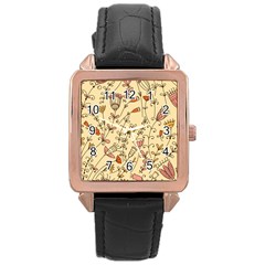 Seamless-pattern-with-different-flowers Rose Gold Leather Watch 