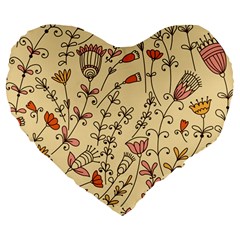 Seamless-pattern-with-different-flowers Large 19  Premium Flano Heart Shape Cushions by Pakemis