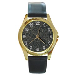 Damask-seamless-pattern Round Gold Metal Watch