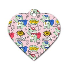 Seamless-pattern-with-many-funny-cute-superhero-dinosaurs-t-rex-mask-cloak-with-comics-style-inscrip Dog Tag Heart (one Side) by Pakemis