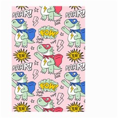 Seamless-pattern-with-many-funny-cute-superhero-dinosaurs-t-rex-mask-cloak-with-comics-style-inscrip Small Garden Flag (two Sides) by Pakemis