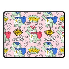 Seamless-pattern-with-many-funny-cute-superhero-dinosaurs-t-rex-mask-cloak-with-comics-style-inscrip Double Sided Fleece Blanket (small) by Pakemis