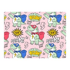 Seamless-pattern-with-many-funny-cute-superhero-dinosaurs-t-rex-mask-cloak-with-comics-style-inscrip Double Sided Flano Blanket (mini) by Pakemis