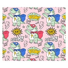 Seamless-pattern-with-many-funny-cute-superhero-dinosaurs-t-rex-mask-cloak-with-comics-style-inscrip Double Sided Flano Blanket (small) by Pakemis