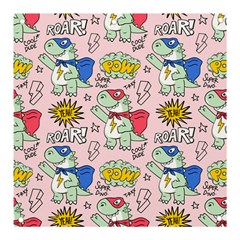 Seamless-pattern-with-many-funny-cute-superhero-dinosaurs-t-rex-mask-cloak-with-comics-style-inscrip Banner And Sign 3  X 3 