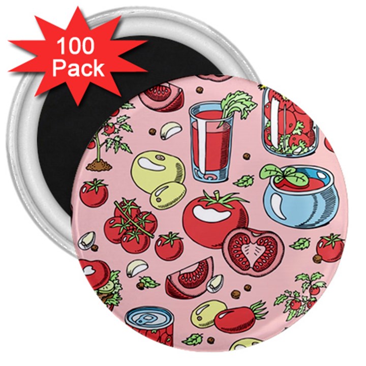 Tomato-seamless-pattern-juicy-tomatoes-food-sauce-ketchup-soup-paste-with-fresh-red-vegetables-backd 3  Magnets (100 pack)