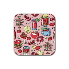 Tomato-seamless-pattern-juicy-tomatoes-food-sauce-ketchup-soup-paste-with-fresh-red-vegetables-backd Rubber Coaster (square) by Pakemis