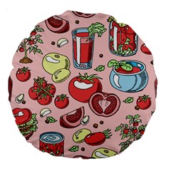 Tomato-seamless-pattern-juicy-tomatoes-food-sauce-ketchup-soup-paste-with-fresh-red-vegetables-backd Large 18  Premium Round Cushions by Pakemis