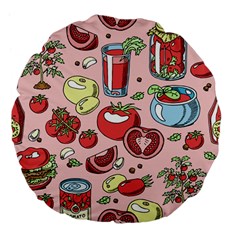 Tomato-seamless-pattern-juicy-tomatoes-food-sauce-ketchup-soup-paste-with-fresh-red-vegetables-backd Large 18  Premium Flano Round Cushions by Pakemis