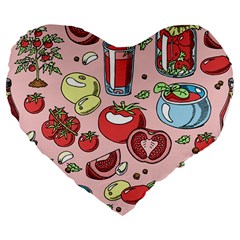 Tomato-seamless-pattern-juicy-tomatoes-food-sauce-ketchup-soup-paste-with-fresh-red-vegetables-backd Large 19  Premium Flano Heart Shape Cushions by Pakemis