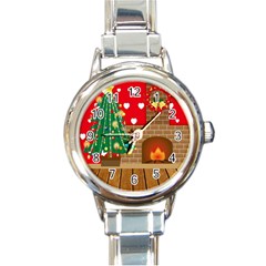 Christmas Room Round Italian Charm Watch by artworkshop