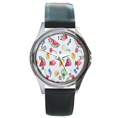 Fruit Summer Vitamin Watercolor Round Metal Watch by artworkshop