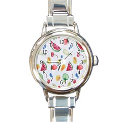 Fruit Summer Vitamin Watercolor Round Italian Charm Watch by artworkshop