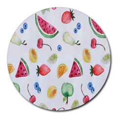 Fruit Summer Vitamin Watercolor Round Mousepad by artworkshop