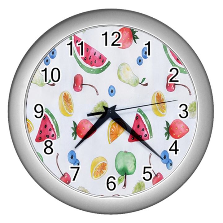 Fruit Summer Vitamin Watercolor Wall Clock (Silver)