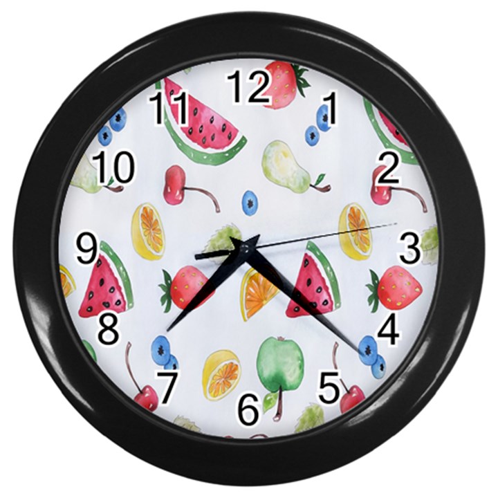 Fruit Summer Vitamin Watercolor Wall Clock (Black)