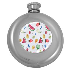 Fruit Summer Vitamin Watercolor Round Hip Flask (5 Oz) by artworkshop