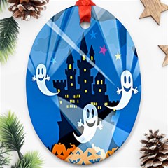 Halloween Ghosts Haunted House Ornament (oval) by artworkshop