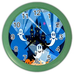 Halloween Ghosts Haunted House Color Wall Clock by artworkshop