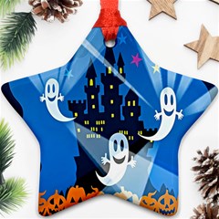 Halloween Ghosts Haunted House Star Ornament (two Sides) by artworkshop