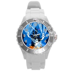 Halloween Ghosts Haunted House Round Plastic Sport Watch (l) by artworkshop