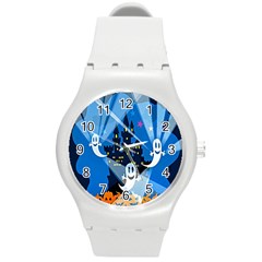 Halloween Ghosts Haunted House Round Plastic Sport Watch (m) by artworkshop