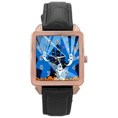 Halloween Ghosts Haunted House Rose Gold Leather Watch  by artworkshop