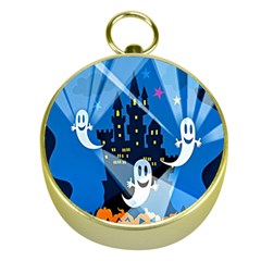 Halloween Ghosts Haunted House Gold Compasses by artworkshop