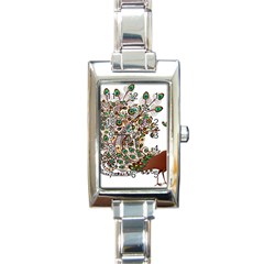 Peacock Graceful Bird Animal Rectangle Italian Charm Watch by artworkshop